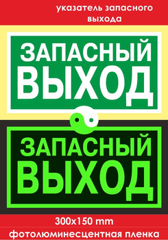 E23 указатель запасного выхода (фотолюминесцентная пленка, 300х150 мм) - Знаки безопасности - Эвакуационные знаки - ohrana.inoy.org