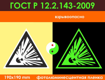 W02 взрывоопасно (фотолюминесцентная пленка ГОСТ 34428-2018, 200х200 мм) - Знаки безопасности - Фотолюминесцентные знаки - ohrana.inoy.org